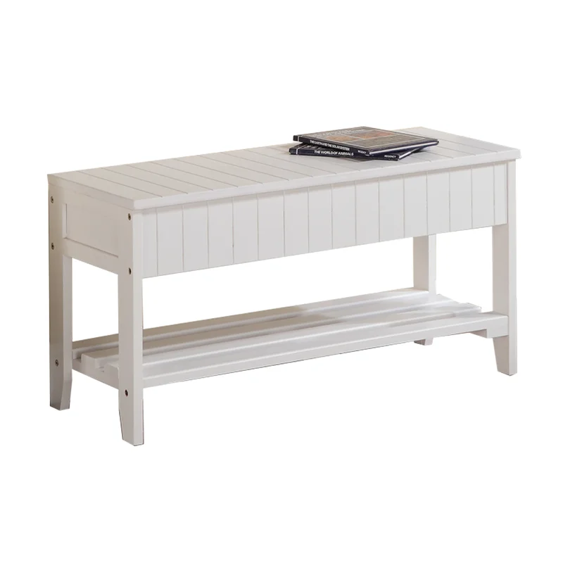 Roundhill Furniture Quality Solid Wood Shoe Bench with Storage. White