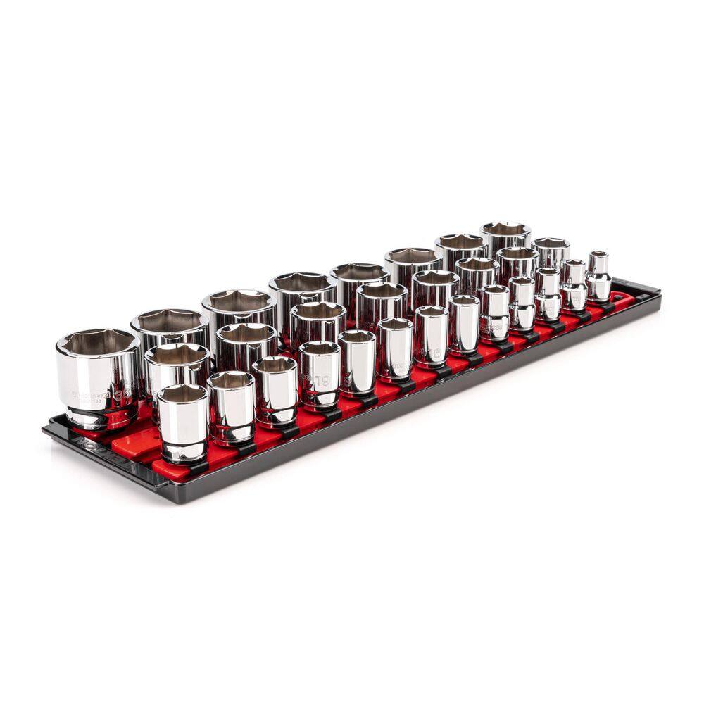 TEKTON SHD92124 1/2 in. Drive 6-Point Socket Set. (29-Piece) (10-38 mm) with Rails