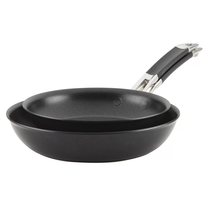 Anolon 87540 Smart Stack Hard Anodized Nonstick Frying Pan Set / Fry Pan Set / Hard Anodized Skillet Set - 8.5 Inch and 10 Inch. Black