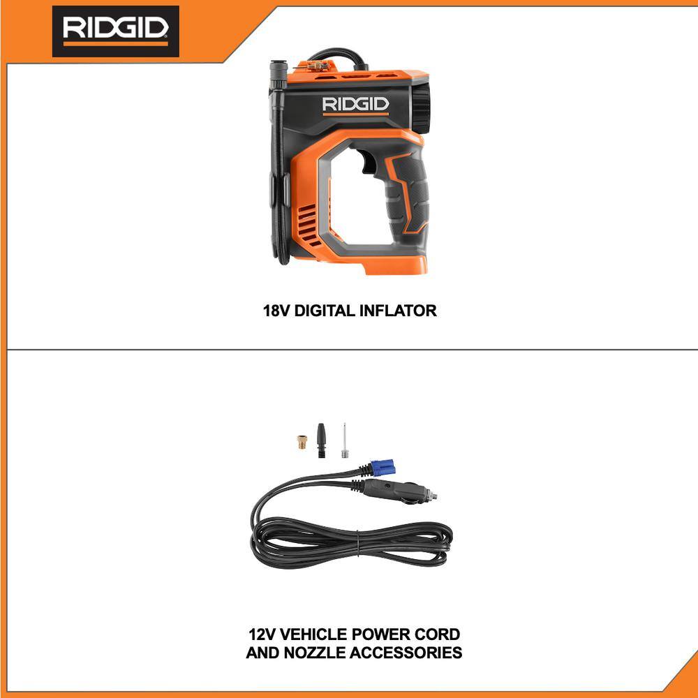 RIDGID R87044-R8694620B 18V Cordless 2-Tool Combo Kit with Digital Inflator and Flood Light with Detachable Light (Tools Only)