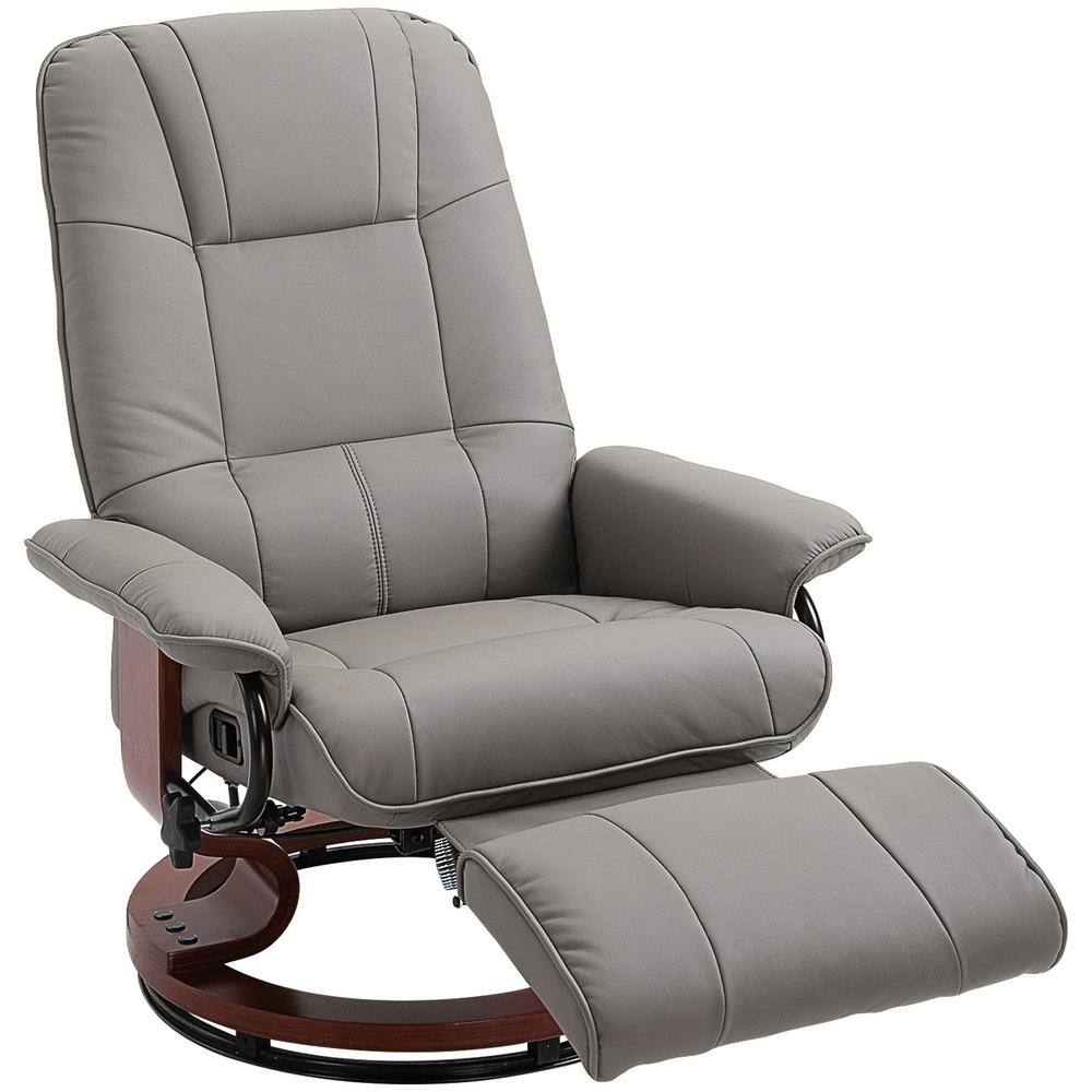 HomCom  Grey PU Leather Adjustable Swivel Recliner Chair
