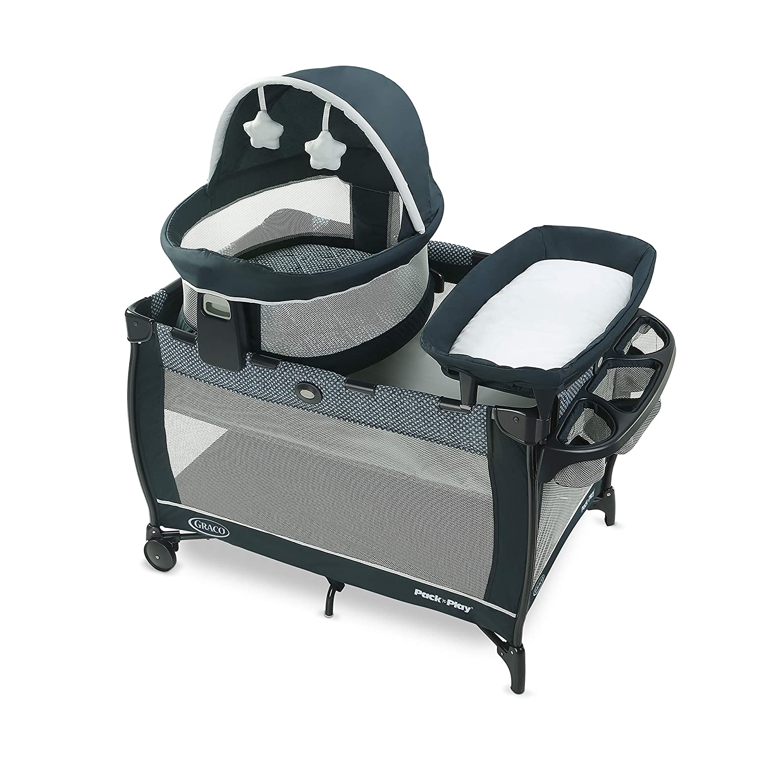 Graco Pack ‘n Play Travel Dome LX Playard | Includes Portable Bassinet. Full-Size Infant Bassinet. and Diaper Changer. Leyton