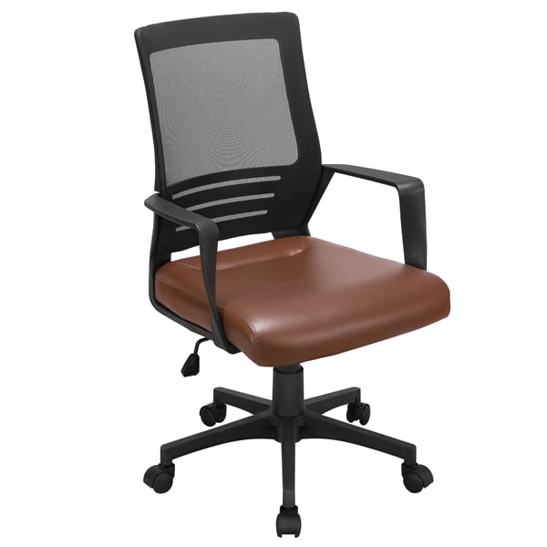 SMILE MART Adjustable Midback Ergonomic Mesh Swivel Office Chair with Lumbar Support. Brown Seat
