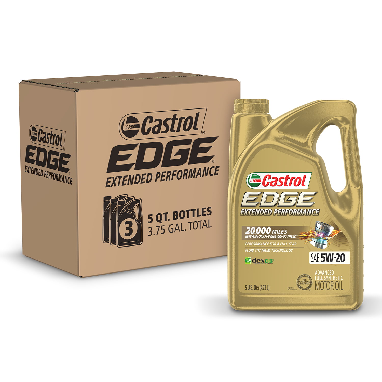 Castrol Edge Extended Performance 5W-20 Advanced Full Synthetic Motor Oil. 5 Quarts. Case of 3