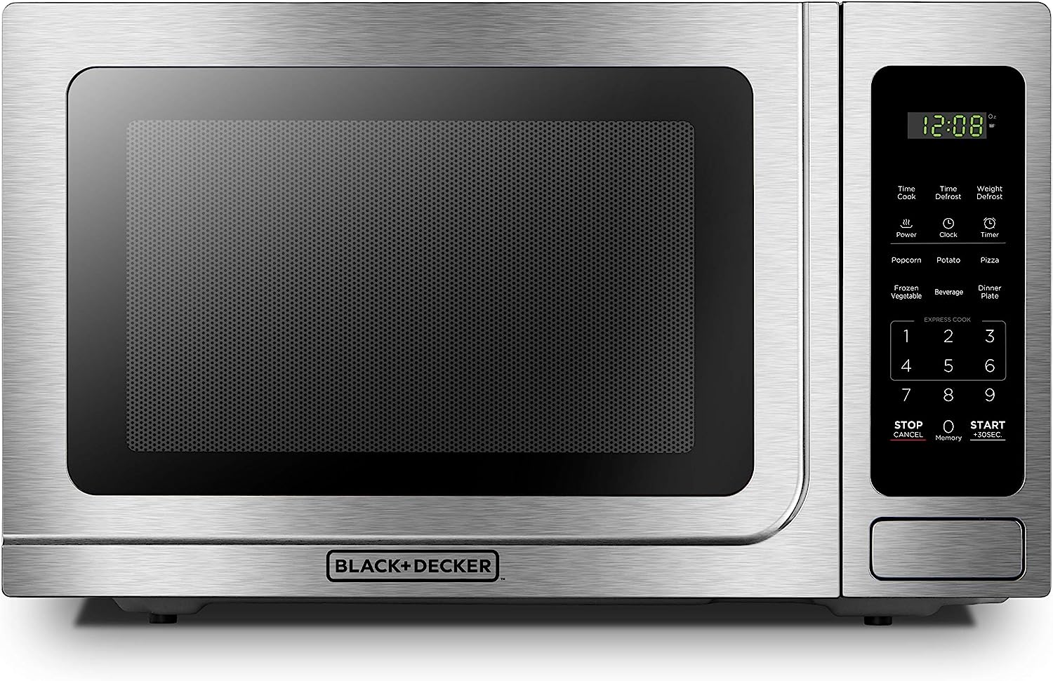 BLACK+DECKER EM036AB14 Digital Microwave Oven with Turntable Push-Button Door. Child Safety Lock. Stainless Steel. 1.4 Cu.ft