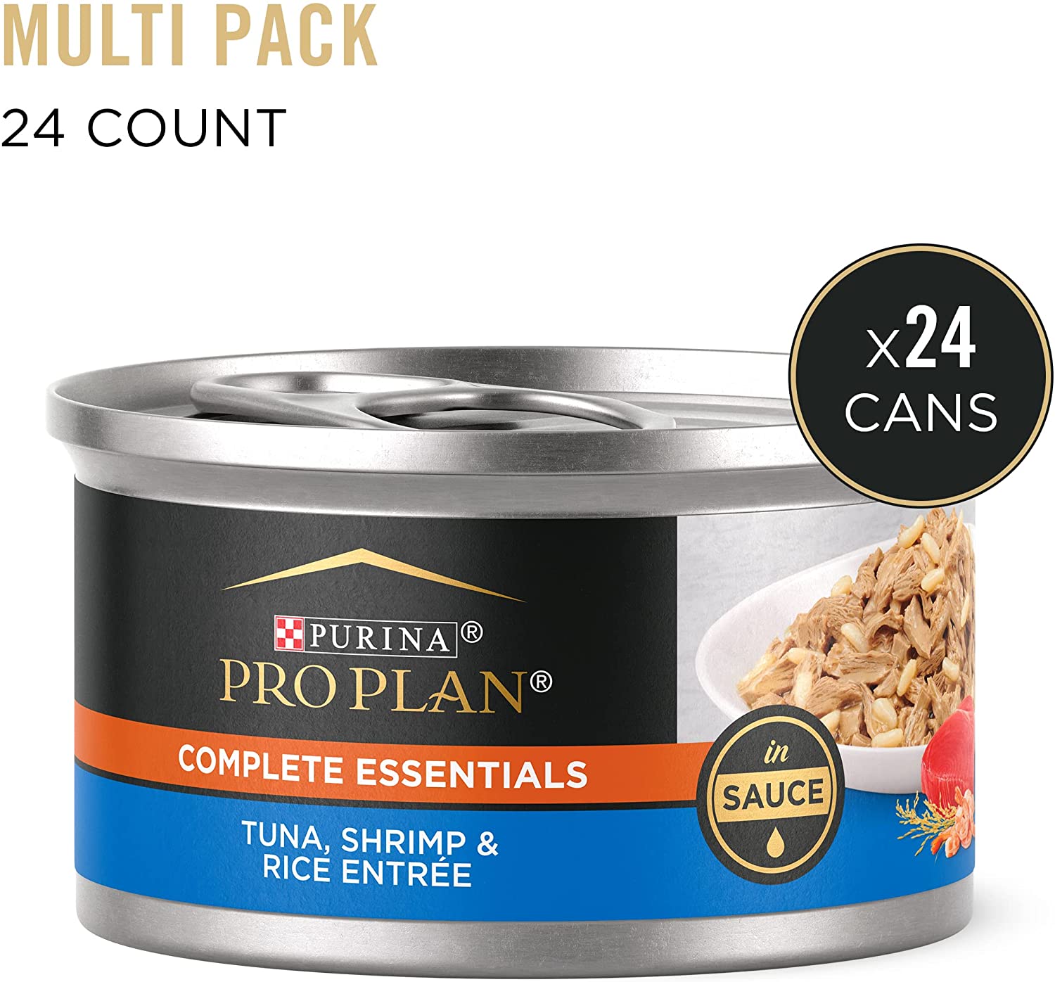 Purina Pro Plan Gravy. High Protein Wet Cat Food. COMPLETE ESSENTIALS Tuna. Shrimp & Rice Entree in Sauce - (24) 3 oz. Pull-Top Cans