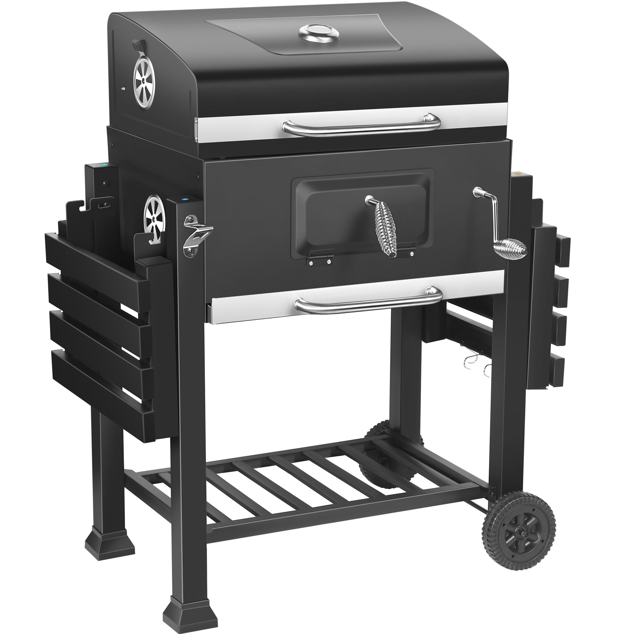 SUGIFT 24-inch Charcoal BBQ Grill with 2 Folding Side Shelves. Black
