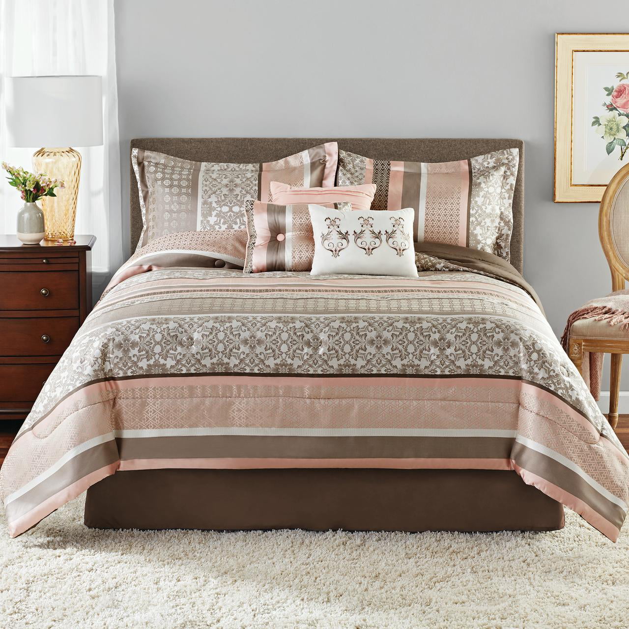 Mainstays 7-Piece Princeton Comforter Set. Shams. 3 Dec Pillows and Bed Skirt. Blush. King