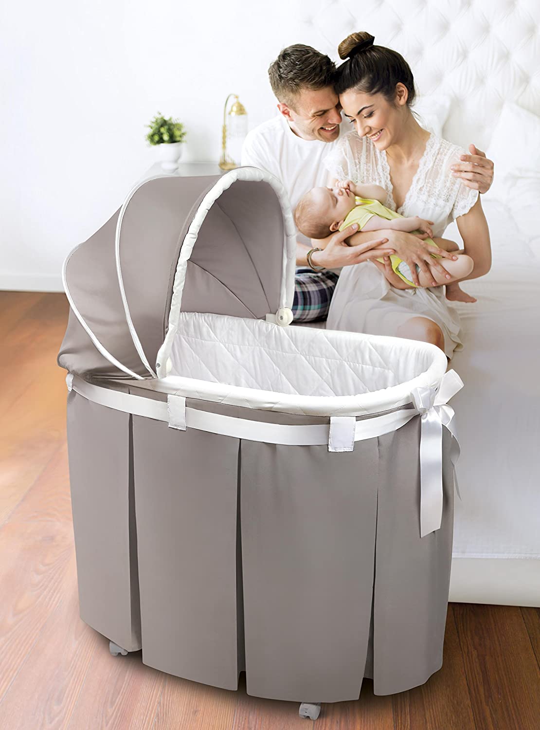 Badger Basket Wishes Oval Bassinet Full Length Skirt. Gray