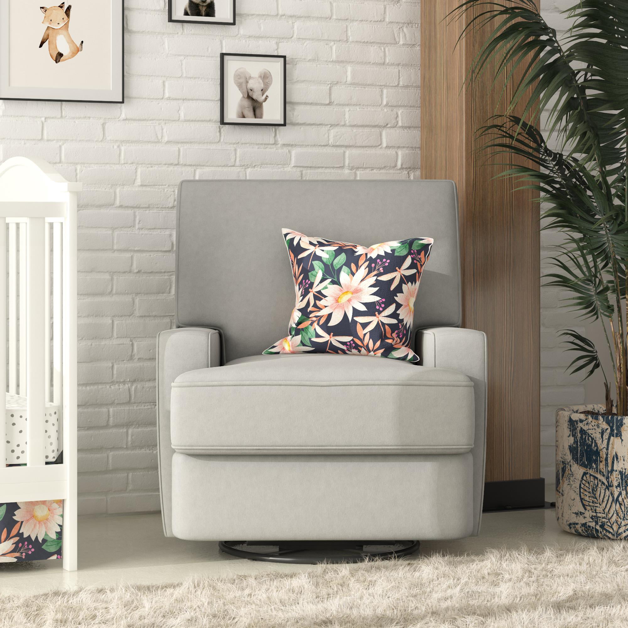 Baby Relax Rylan Swivel Glider Recliner Chair. Coil Seating. Gray