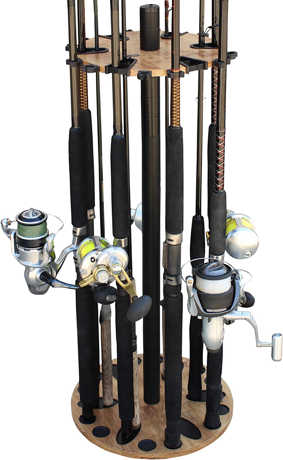 Rush Creek Creations 24 Round Fishing Rod Rack with 6″ Extension Post - Fishing Pole Holder and Storage. American Cherry Finish