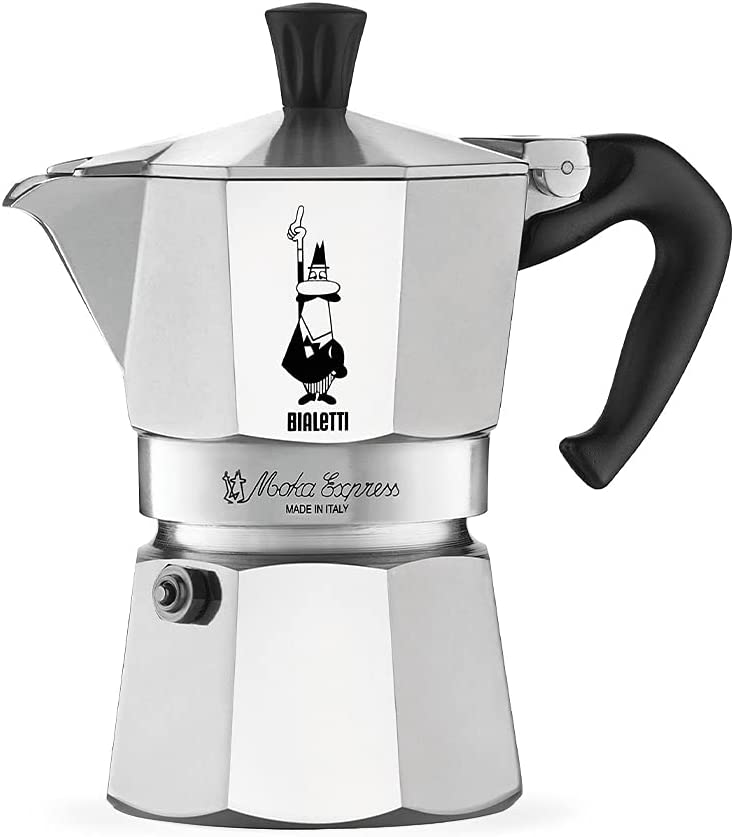 Bialetti Moka Express Iconic Stovetop Espresso Maker. Makes Real Italian Coffee. Moka Pot 3 Cups (4.3 Oz - 130 Ml). Aluminium. Silver