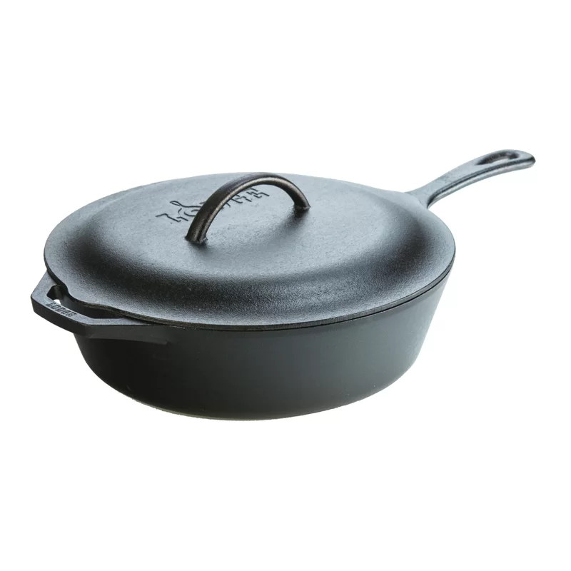Lodge L10CF3 Cast Iron Covered Deep Skillet. Pre-Seasoned. 5-Quart
