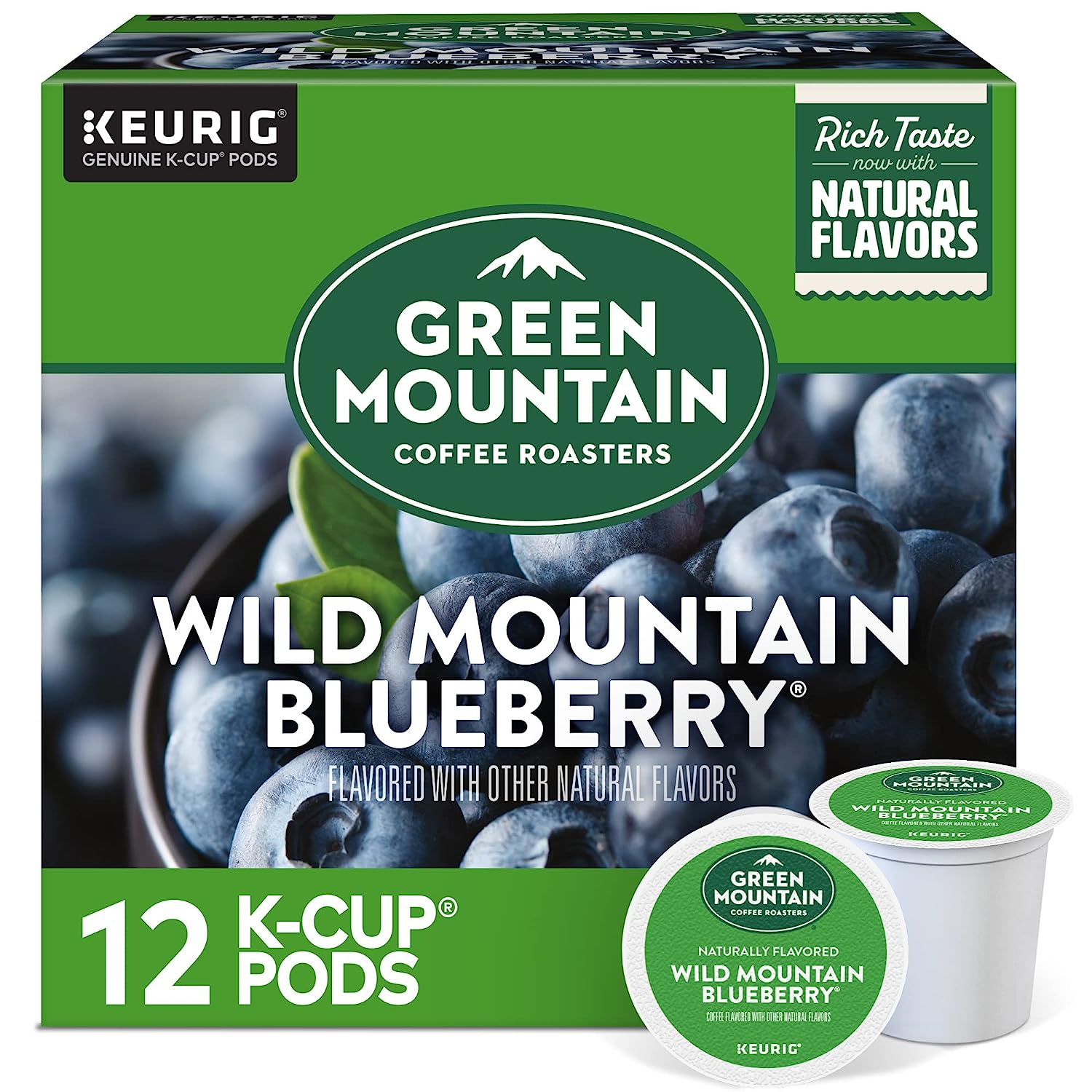 Green Mountain Coffee Roasters Wild Mountain Blueberry. Single-Serve Keurig K-Cup Pods. Flavored Light Roast Coffee. 72 Count