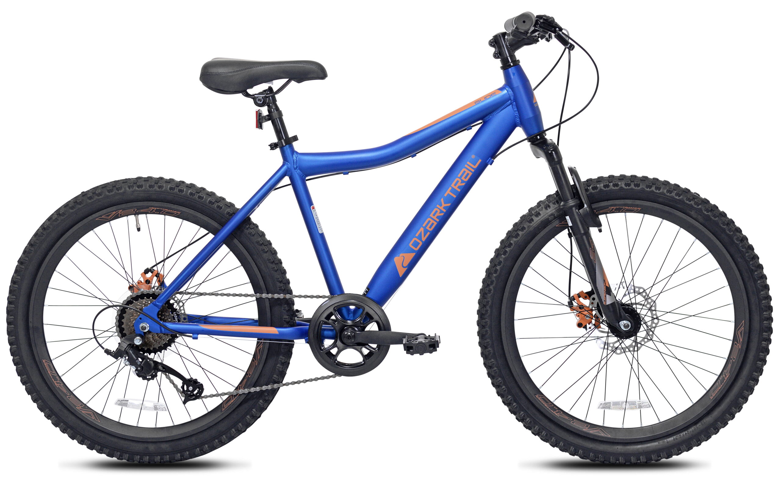 Ozark Trail 24″ Youth Glide Aluminum Mountain Bicycle. 8 Speeds. Front Suspension. Blue