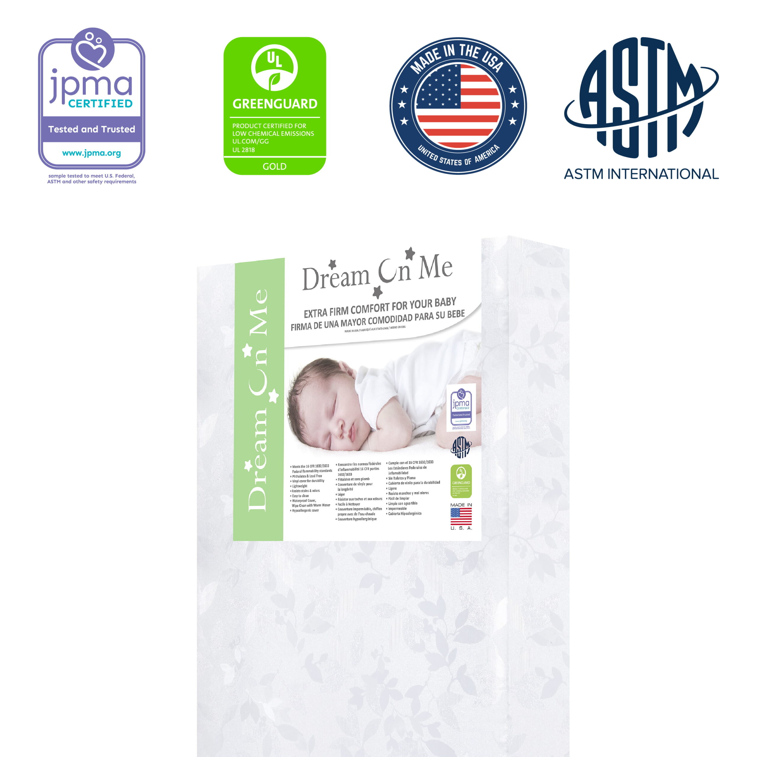 Dream on Me Jasmine 4 Foam Crib & Toddler Mattress I Greenguard Gold Certified I JPMA Certified I Vinyl Cover Durable Mattress