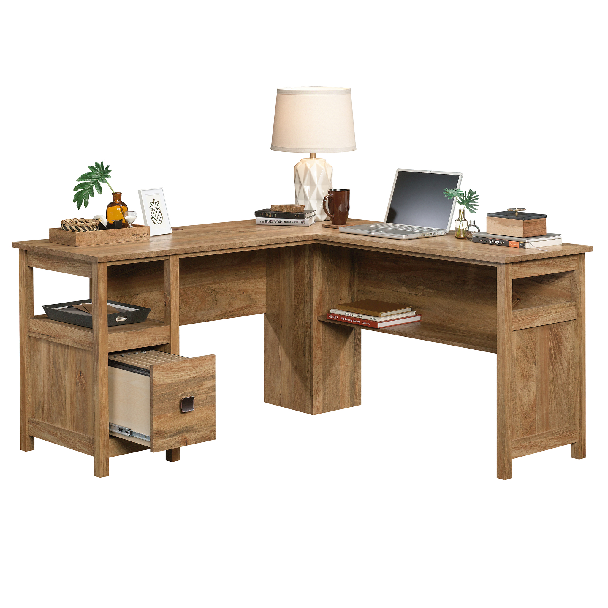 Sauder Cannery Bridge L-Shaped Desk. Sindoori Mango