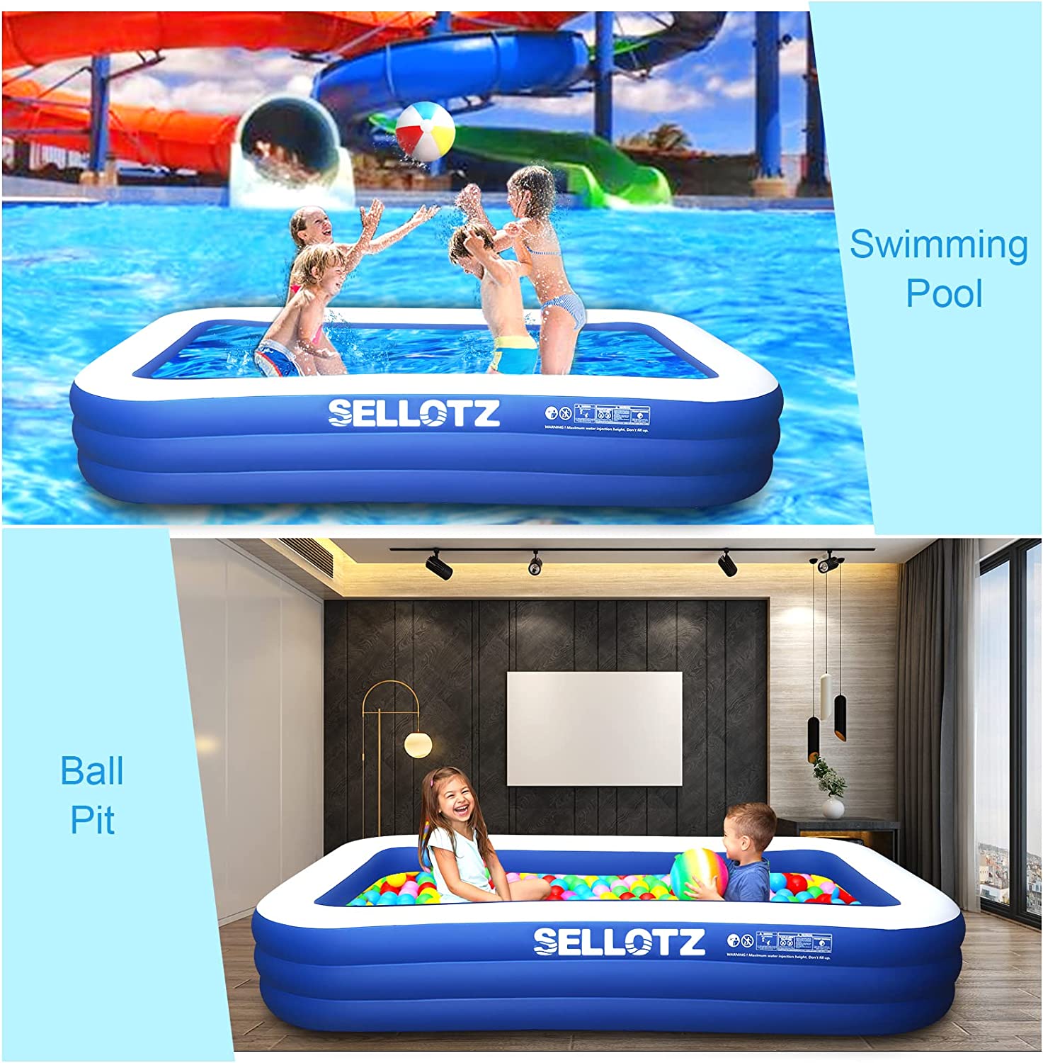 Inflatable Pool. SELLOTZ Inflatable Pool for Kids and Adults. 120″ X 72″ X 22″ Oversized Thickened Family Swimming Pool for Kids. Toddlers. Adults. Outdoor. Garden. Backyard. Summer Water Party