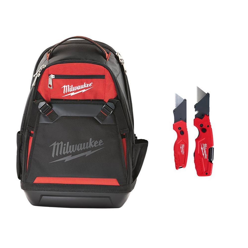 Milwaukee 48-22-8200-48-22-1505Q 10 in. Jobsite Backpack with FASTBACK 6-In-1 Folding Utility Knife and FASTBACK Compact Folding Utility Knife Set