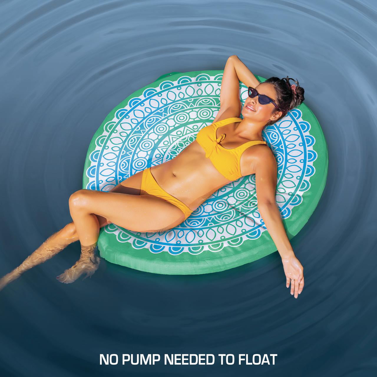 Ozark Trail Lake Float Lounger No Inflate Memory Foam Blue White and Teal Adult Unisex