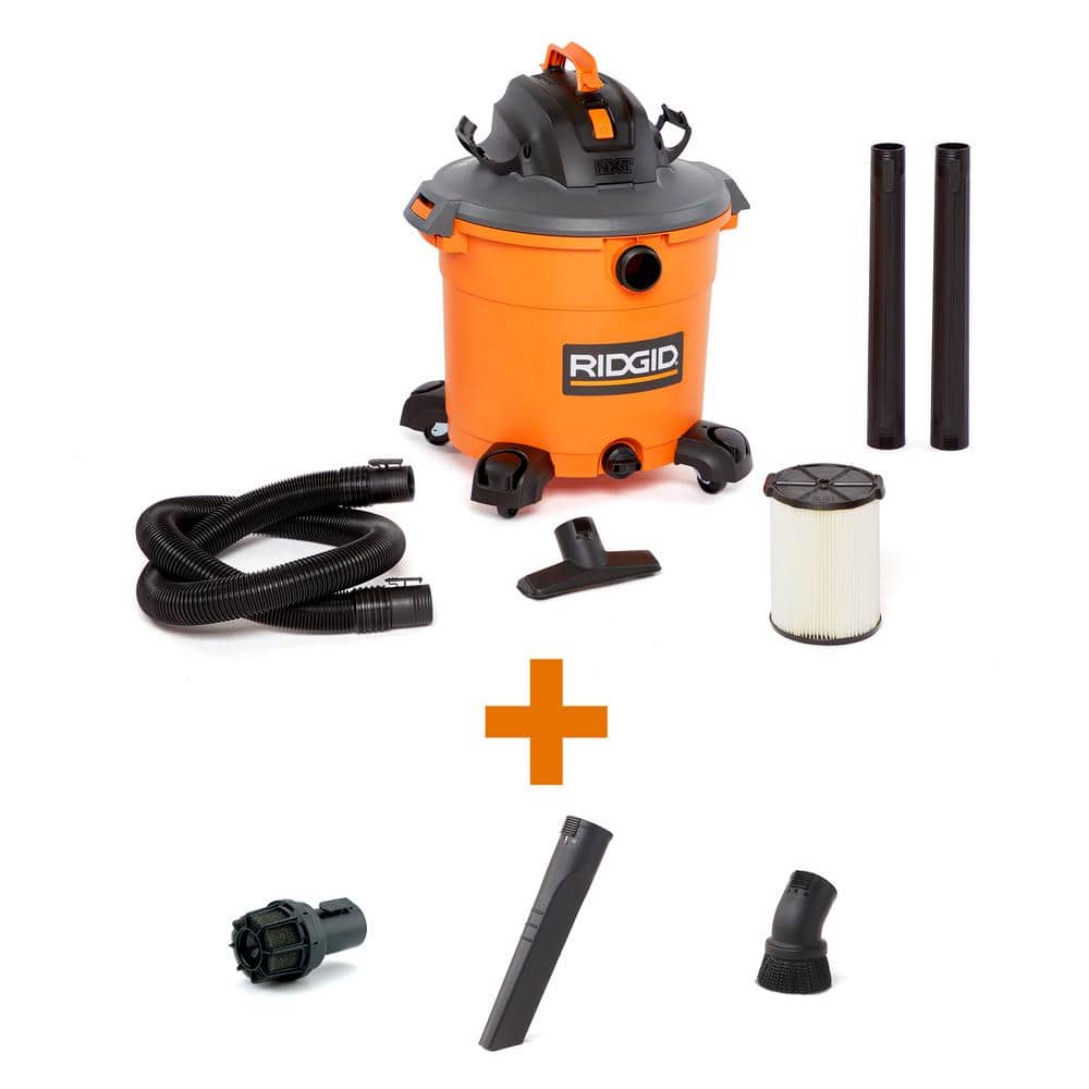 RIDGID HD1640B 16 Gallon 5.0 Peak HP NXT Wet/Dry Shop Vacuum with Standard Filter. Locking Hose. Diffuser and Five Accessories