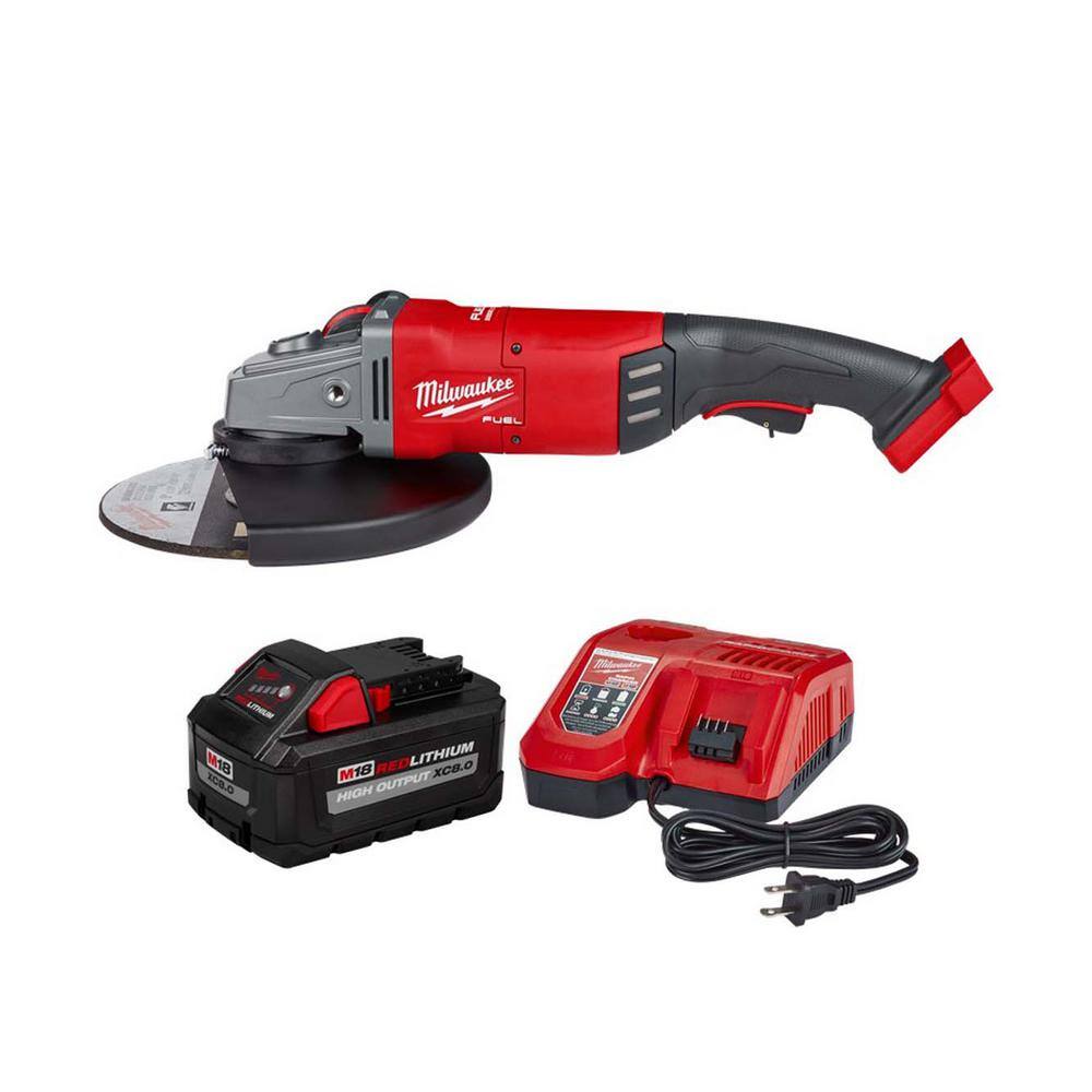 Milwaukee 2785-20-48-59-1880 M18 FUEL 18-Volt Lithium-Ion Brushless Cordless 7 in./9 in. Angle Grinder with 8.0 Ah Starter Kit