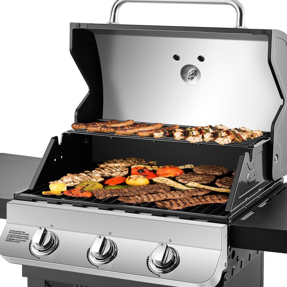 Dyna-Glo DGP397SNP-D Premier 3-Burner Propane Gas Grill in Stainless Steel with Folding Side Tables