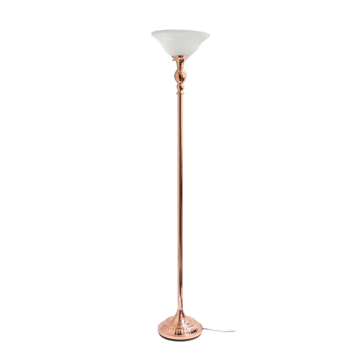 Elegant Designs 1 Light Torchiere Floor Lamp with Marbleized White Glass Shade. Rose Gold