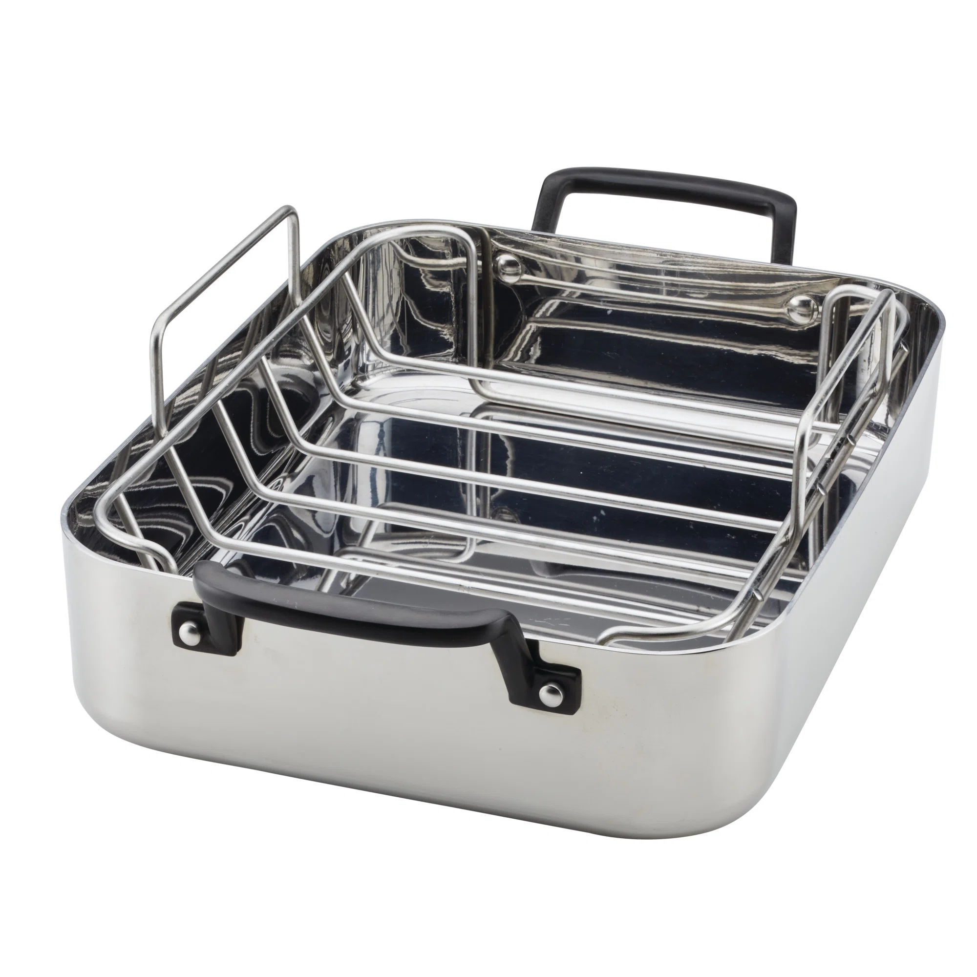 KitchenAid 30019 5-Ply Clad Stainless Steel Roasting Pan / Roaster with Removable Rack. 15 Inch x 11.5 Inch - Polished Stainless Steel