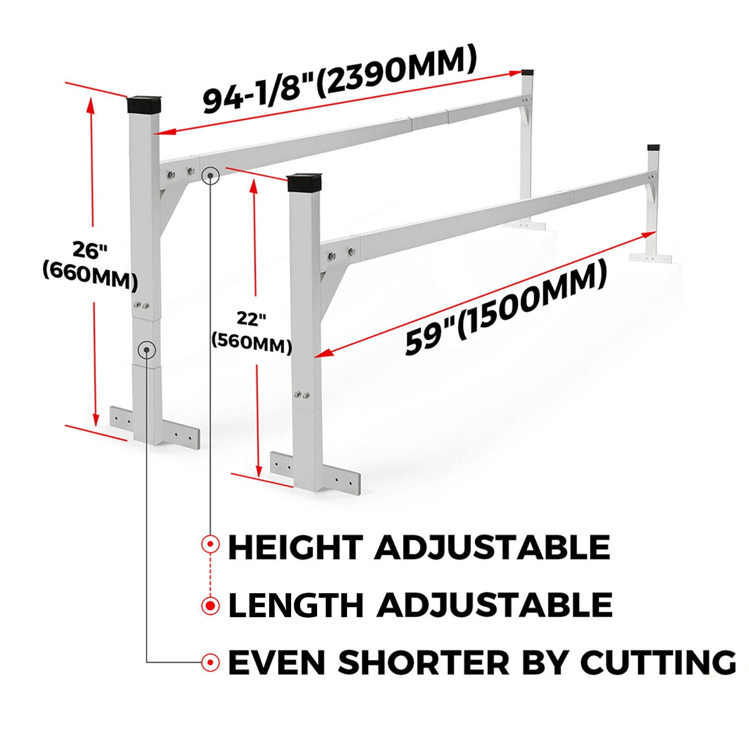 Kojem 4′-8.5′ Adjustable Trailer Ladder Roof Rack for Enclosed  and Open Trailers Van Aluminum
