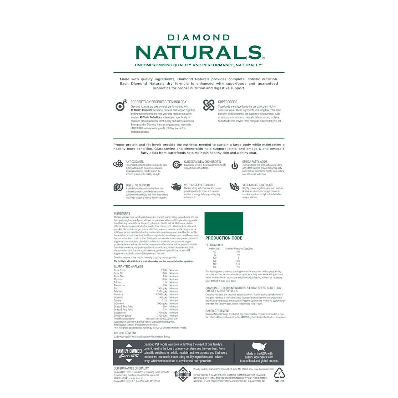 Diamond Naturals Large Breed Adult Chicken and Rice Dry Dog Food. 40 lbs.