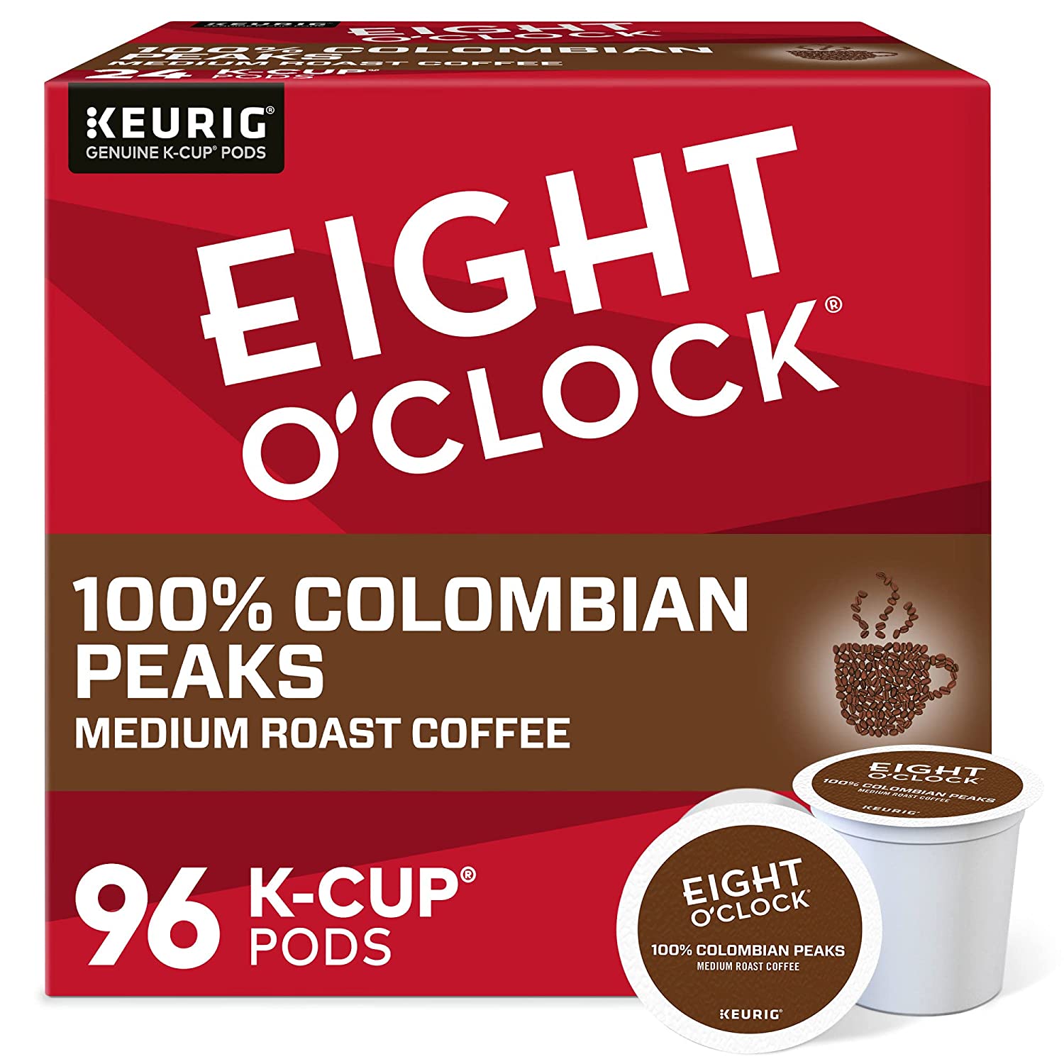Eight O-Clock Coffee Colombian Peaks Single-Serve Keurig K-Cup Pods. Medium Roast Coffee Pods. 96 Count