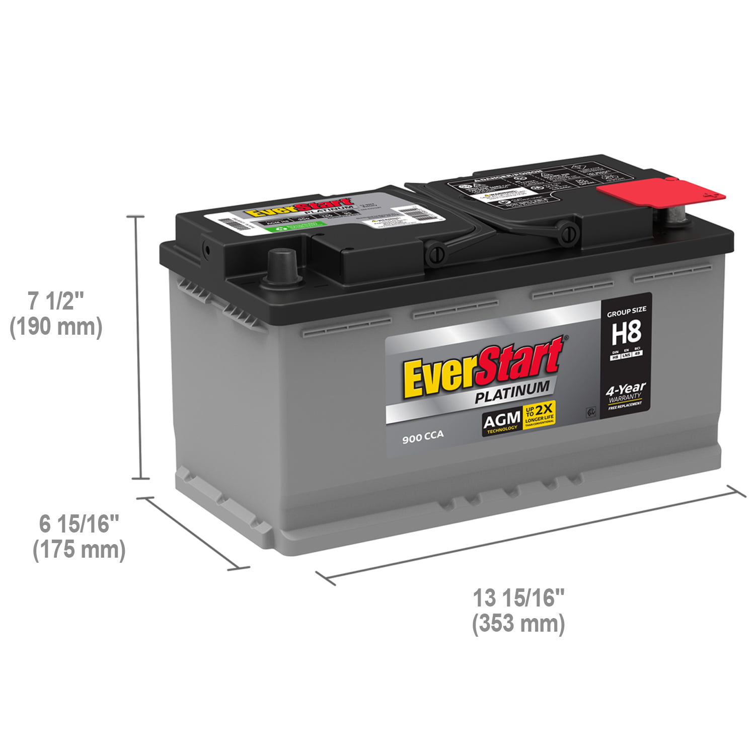 EverStart Platinum BOXED AGM Battery. Group Size H8 12V. 900 CCA