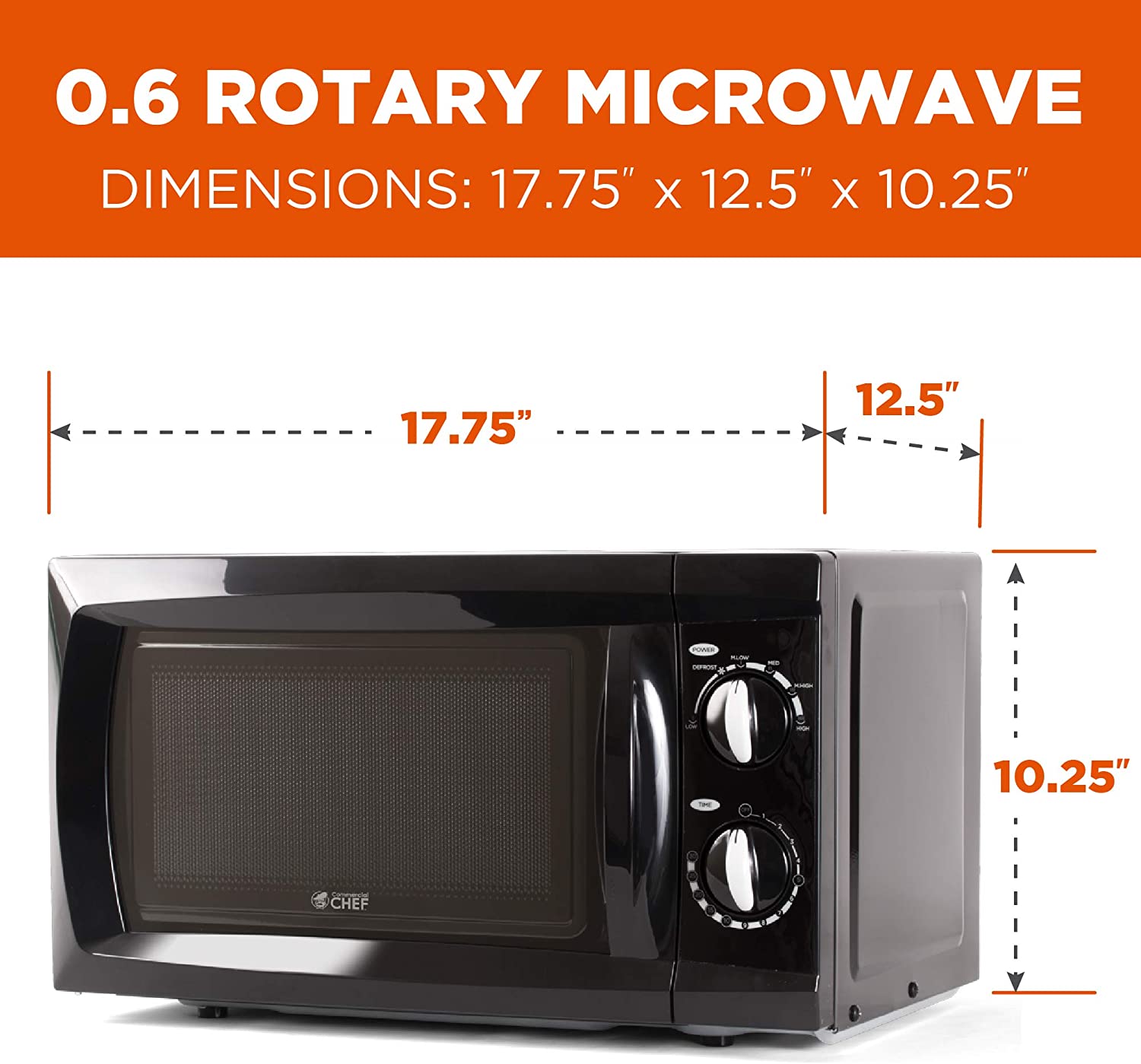 Commercial Chef Countertop Microwave Oven. 0.6 Cu. Ft. Black
