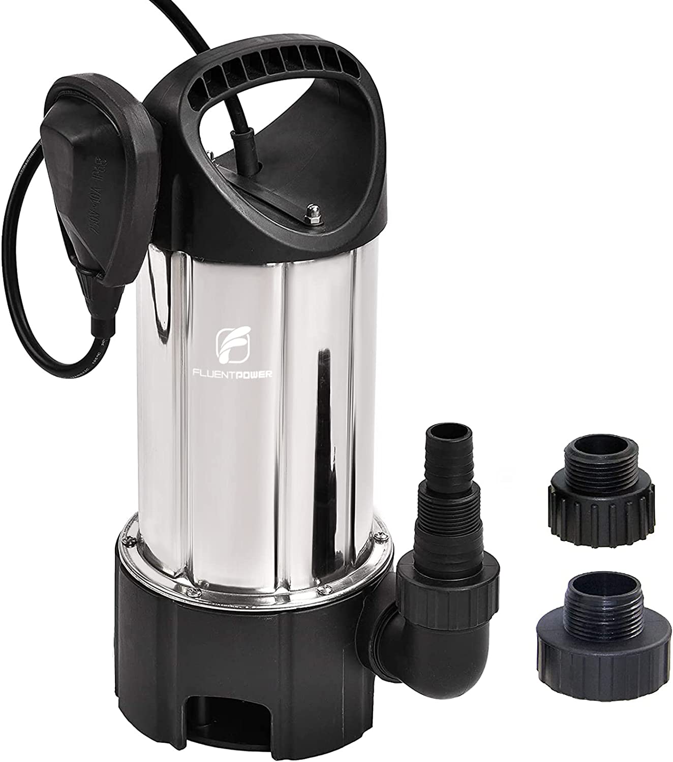 FLUENTPOWER 3/4HP Sump Pump 3600GPH Stainless Steel Submersible Pump. Drain Clean/Dirty Water for Basement Flood Cellar Pool Pond Garden Hot Tub. Automatic/Continuous Manual Operation by Float Switch