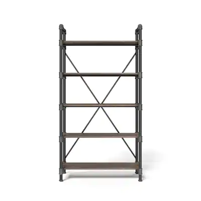 allen + roth  Distressed Brown Metal 5-Shelf Bookcase (31.5-in W x 60-in H x 17.75-in D)