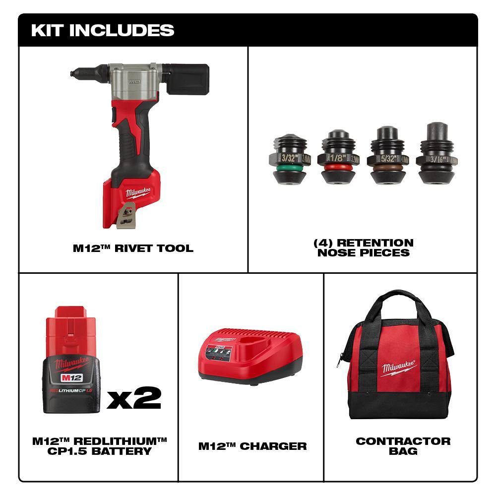 Milwaukee  M12 12-Volt Lithium-Ion Cordless Rivet Tool Kit with M12 3/8 in. Ratchet