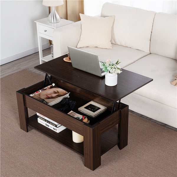 Easyfashion Modern 38.6″ Rectangle Wooden Lift Top Coffee Table with Lower Shelf. Multiple Colors and Sizes