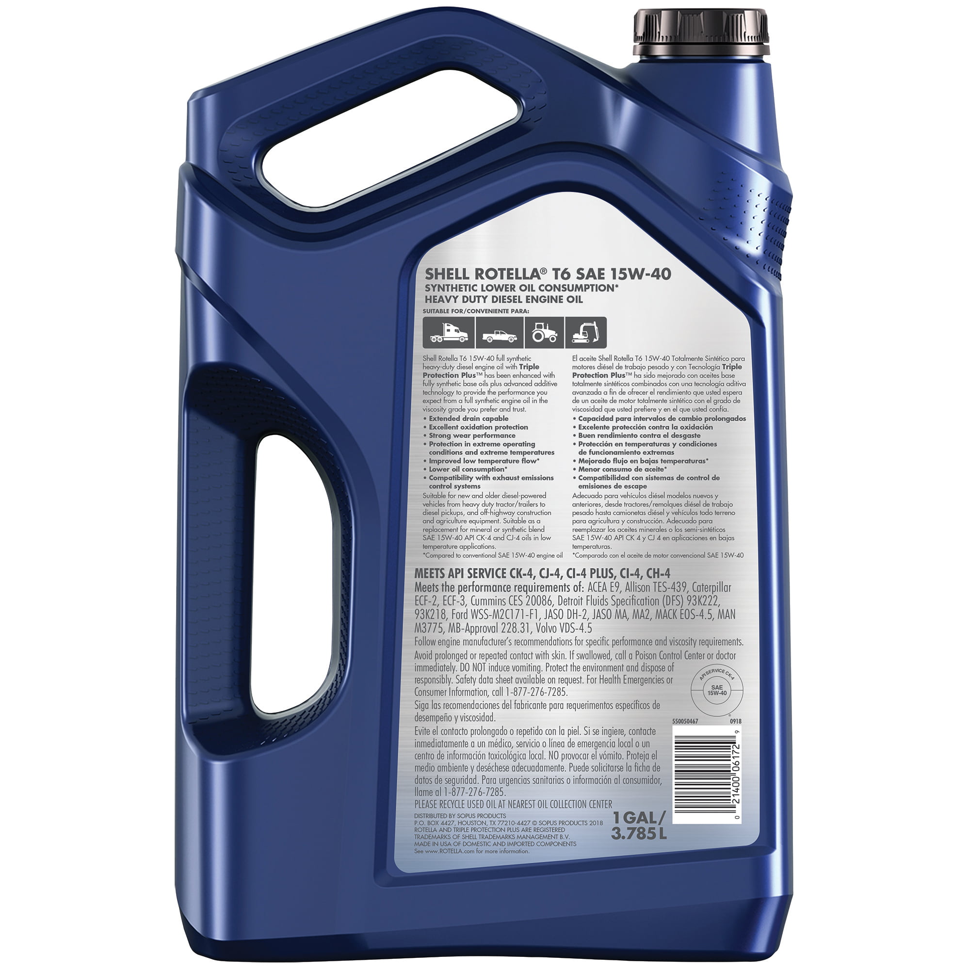 Shell Rotella T6 Full Synthetic 15W-40 Diesel Engine Oil. 1 Gallon