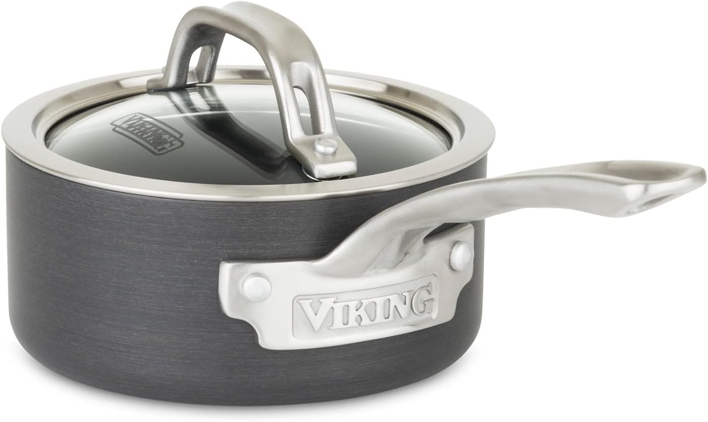 Viking Culinary Hard Anodized Nonstick Saucepan. 1 Quart. Includes Glass Lid. Oven and Dishwasher Safe. Works on Electronic. Ceramic. and Gas Cooktops