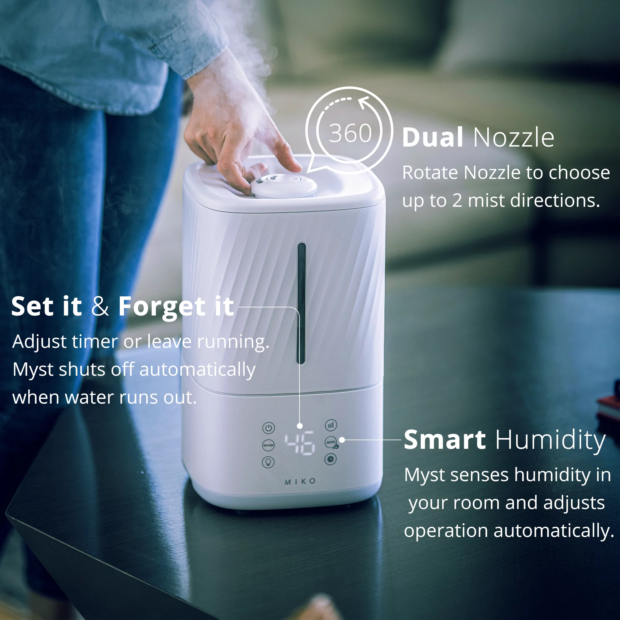 Miko MAH-01 Humidifiers for Bedroom. Ultrasonic Cool and Warm Mist Vaporizer with Water Filter. Essential Oils and Smart Control Remotes