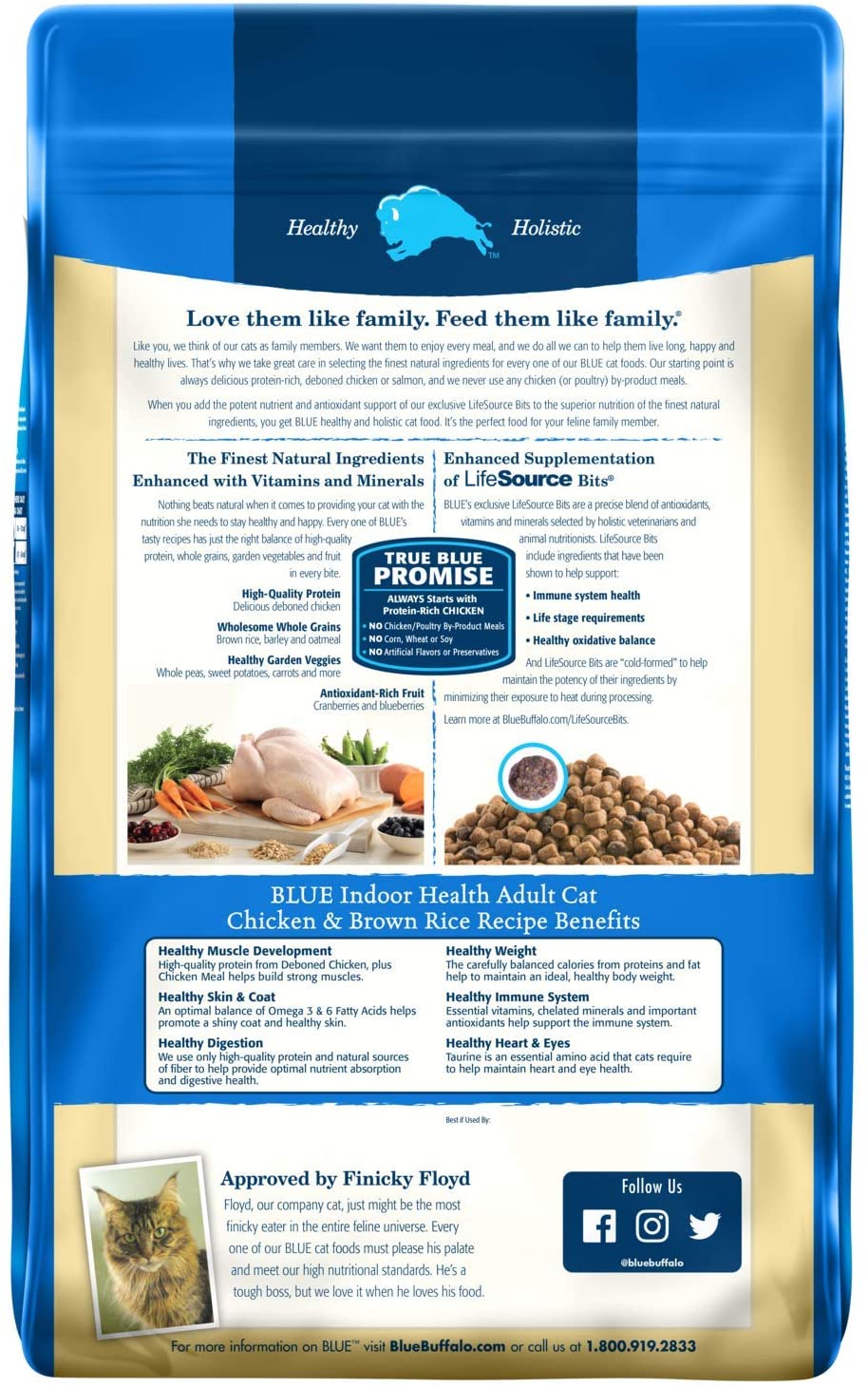 Blue Buffalo Indoor Health Natural Adult Dry Cat Food. Chicken & Brown Rice 15-Lb