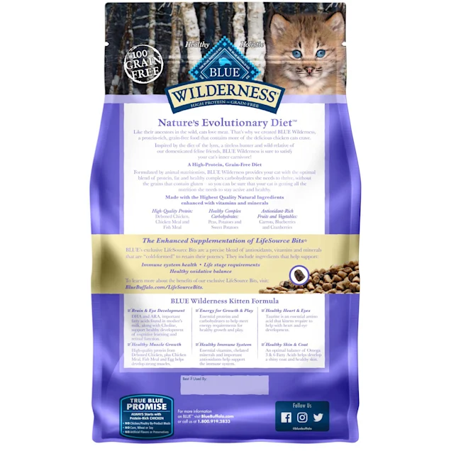 Blue Buffalo Wilderness High Protein Grain Free. Natural Kitten Dry Cat Food. Chicken - 5 Pound (Pack of 1)