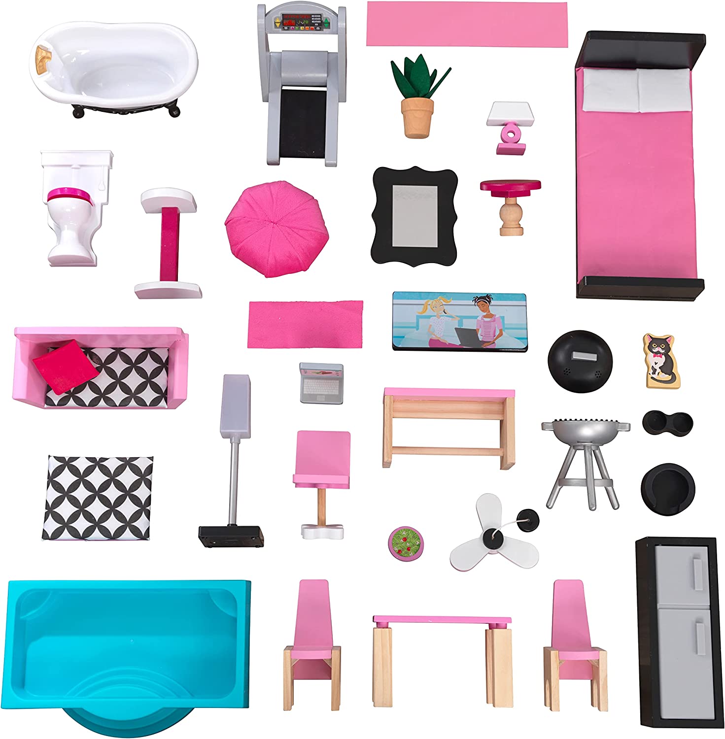 KidKraft Shimmer Mansion Wooden Dollhouse for 12-Inch Dolls with Lights & Sounds and 30-Piece Accessories. Gift for Ages 3+ . Pink