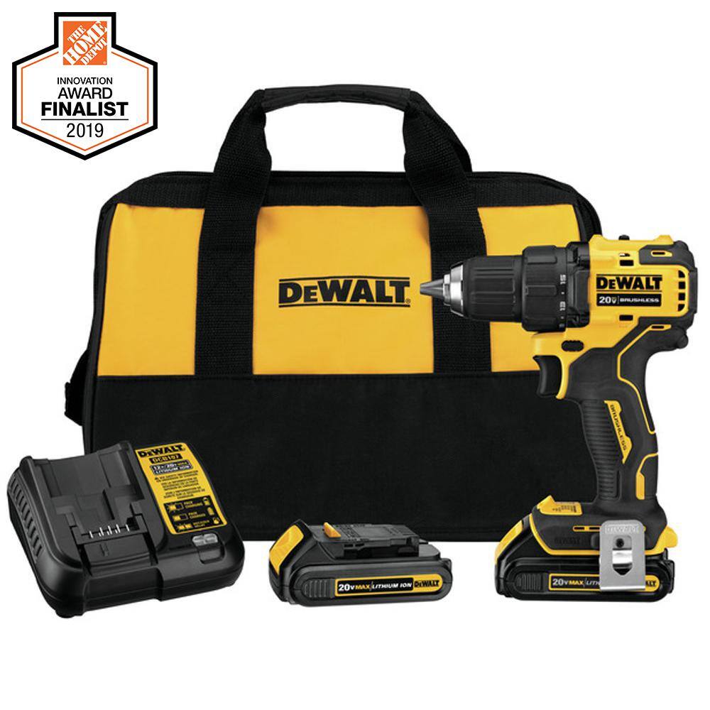 DEWALT DCD708C2WWAMF30 ATOMIC 20V MAX Cordless Brushless Compact 1/2 in. Drill/Driver Kit and MAXFIT Screwdriving Set with Sleeve (30 Piece)