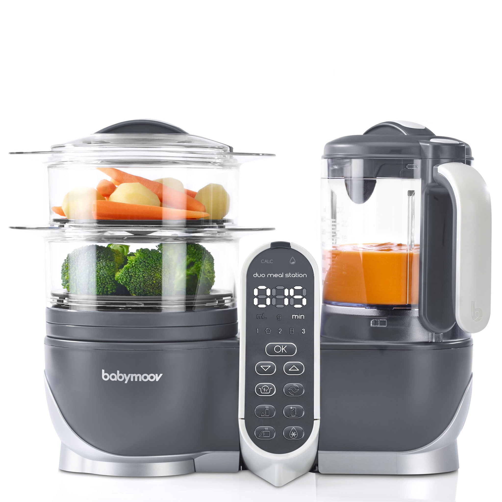 Babymoov Duo Meal Station | 6 in 1 Food Processor With Steam Cooker. Multi-Speed Blender. Baby Purees. Warmer. Defroster. Sterilizer. Grey