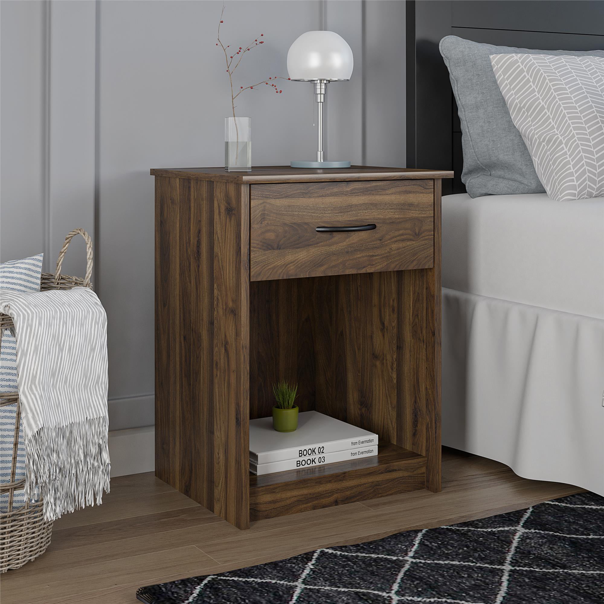 Mainstays Classic Nightstand with Drawer. Walnut