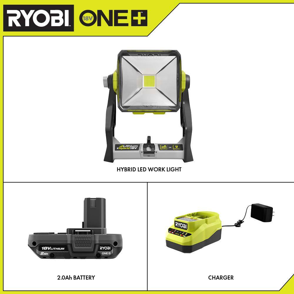 RYOBI P721-PSK005 ONE+ 18V Hybrid 20-Watt LED Work Light with 2.0 Ah Battery and Charger