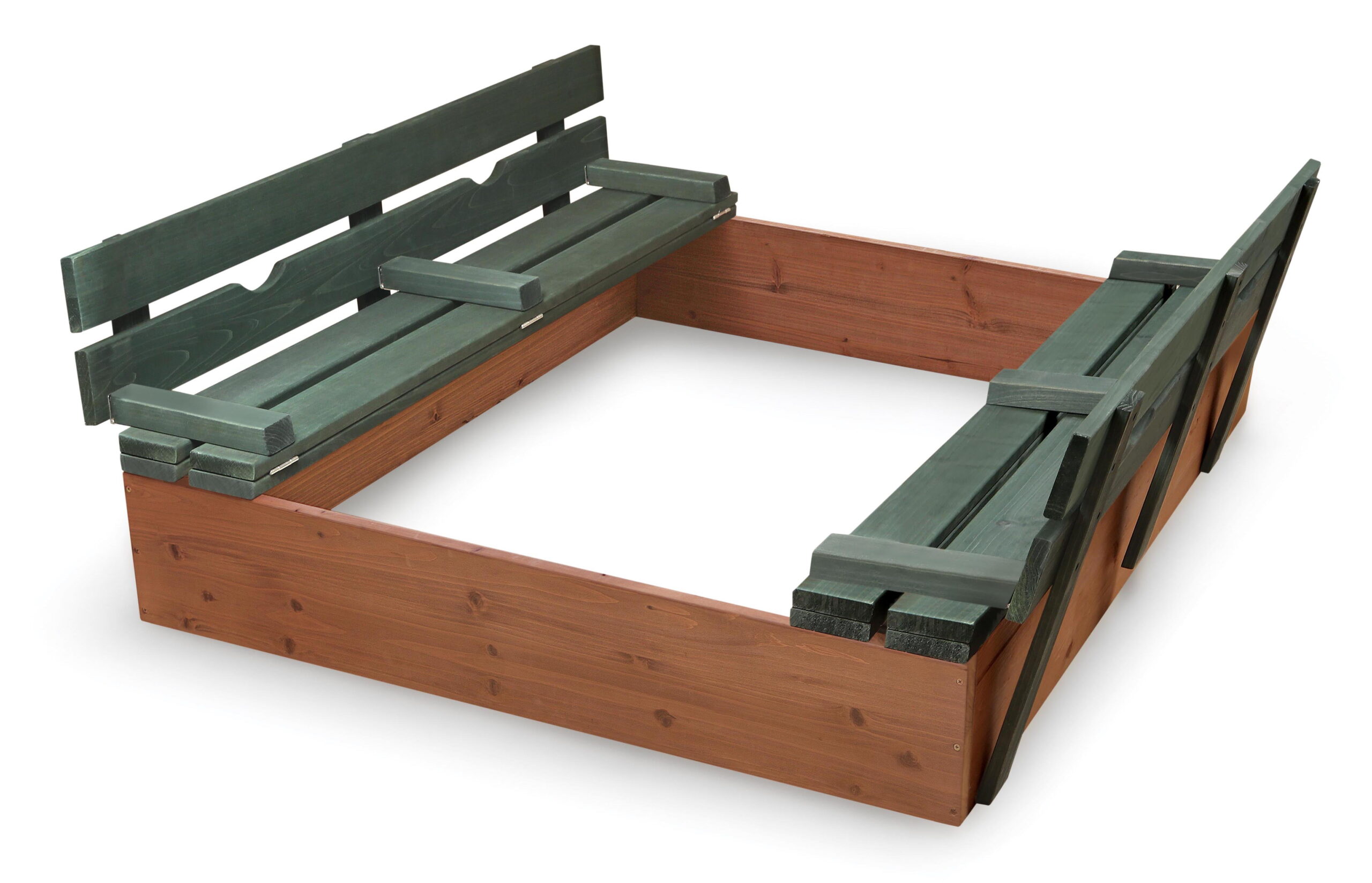 Badger Basket Covered Convertible Cedar Sandbox with Two Bench Seats - Natural/Green