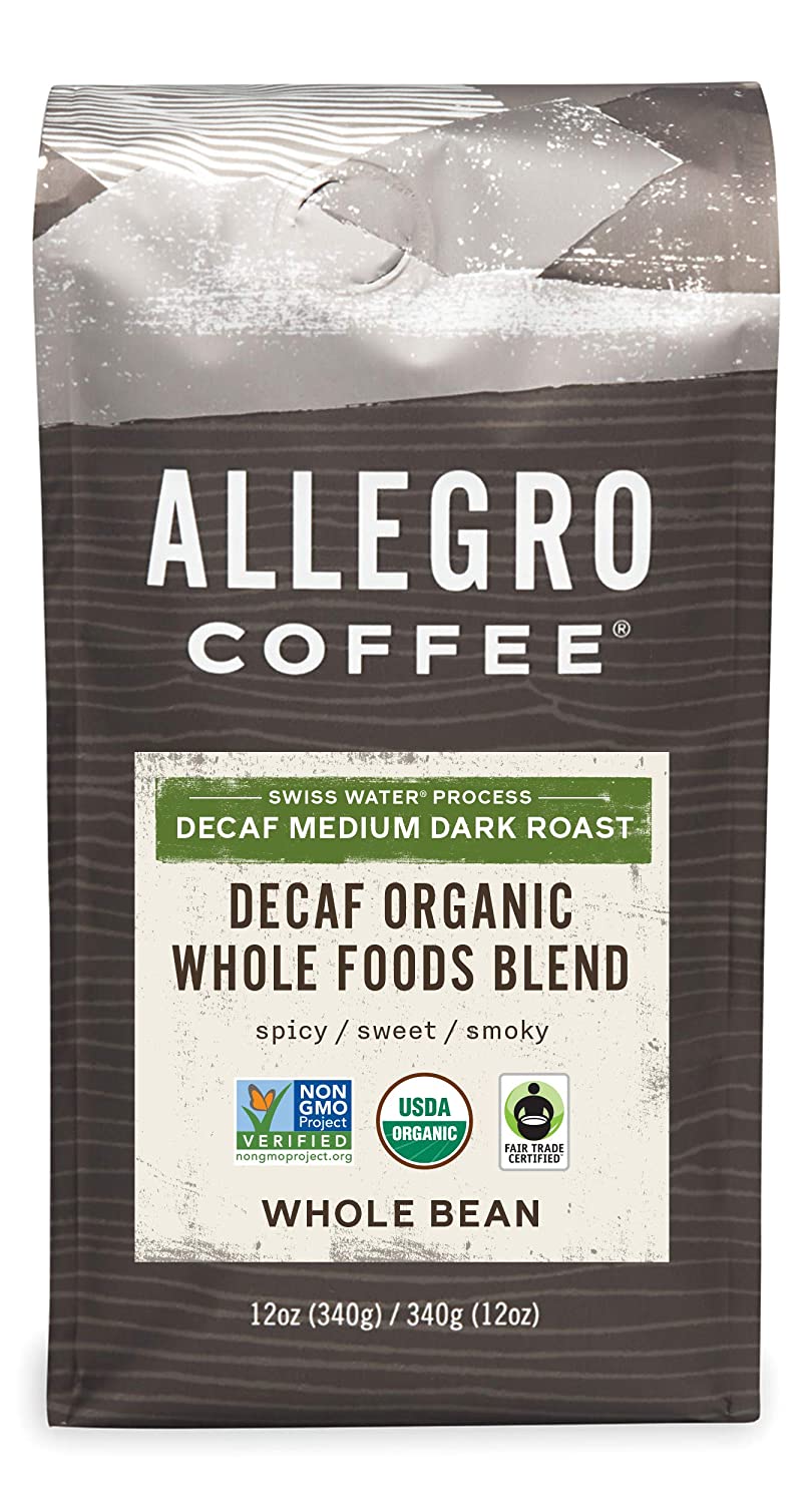 Allegro Coffee Decaf Organic Whole Foods Blend Whole Bean Coffee. 12 oz